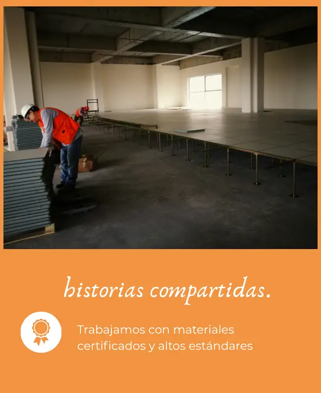 Valores corporativos de Melkrins enfocados en calidad, responsabilidad, innovación y compromiso en proyectos de pisos técnicos elevados.